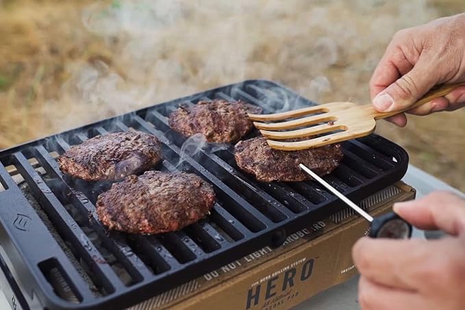 Fire & Flavor Hero Grill System - Ultra-Portable Grill for Camping, Tailgating, and BBQ on the Go - Tabletop Charcoal Grill Set Comes with Spatula, Thermometer, and Cutting Board