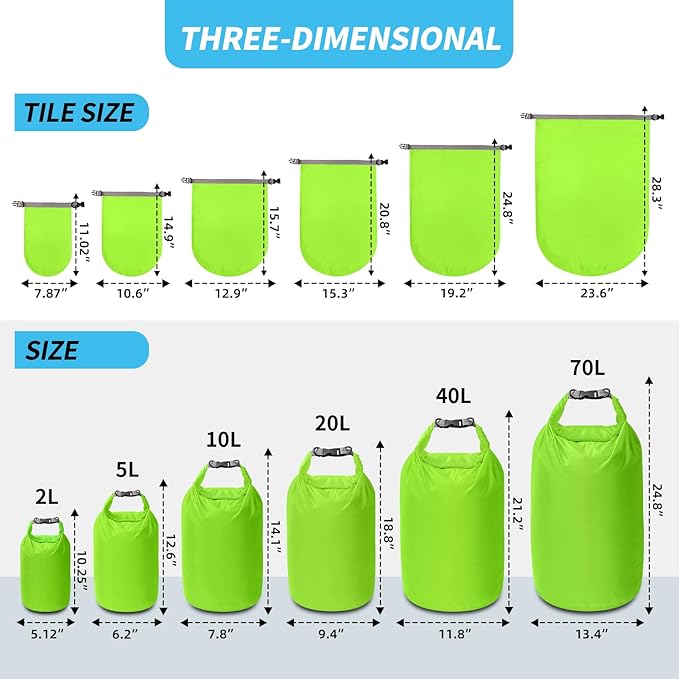 Dry Bag Set, Waterproof Small Lightweight Dry Bags for Paddle Board Kayaking, Fishing, Camping (Green, 40L 2Pack)