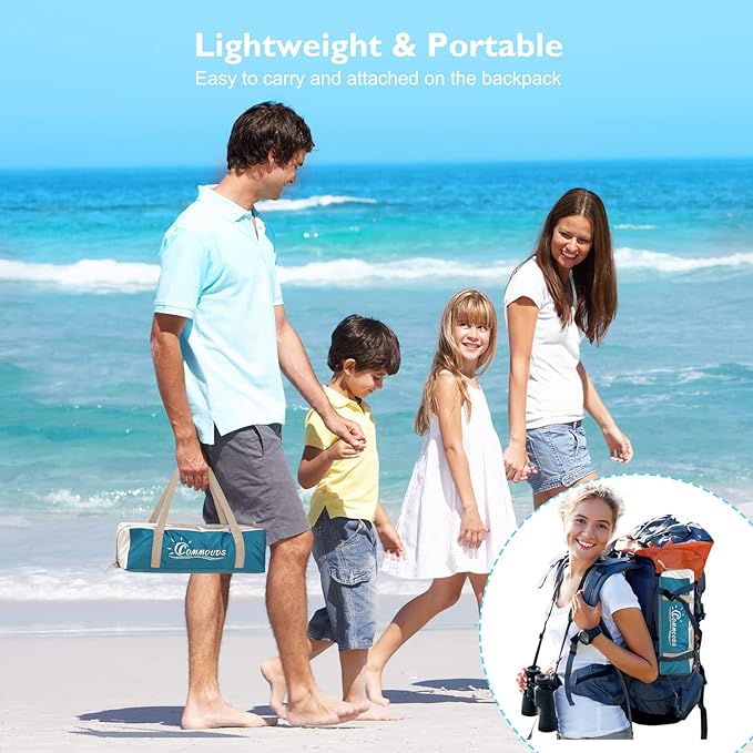 COMMOUDS Beach Tent Sun Shade for 3/4-5/6-7/8-10 Person, UPF 50+ Beach Sun Shelter Canopy Tent, Lightweight, Easy Set Up and Carry