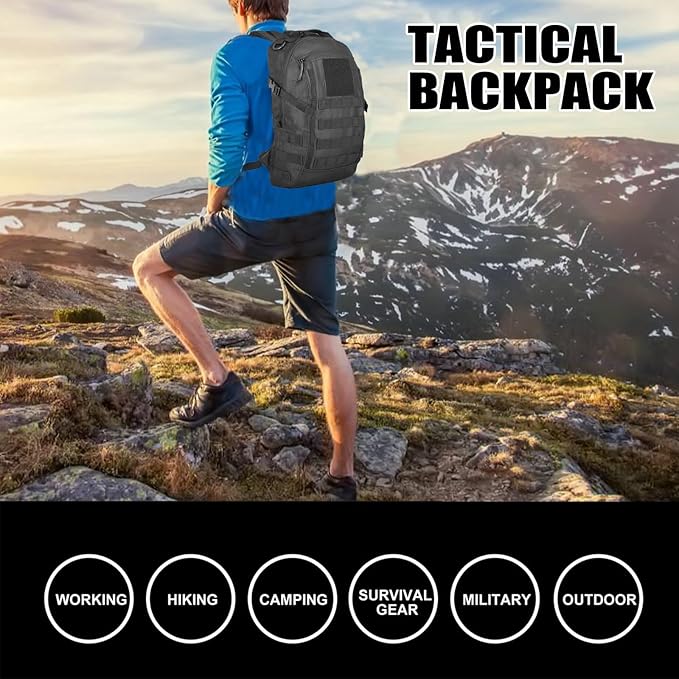 Small Tactical Backpack Military Daypack 12L Molle Bag Rucksack Army Daypack for Outdoor,Hiking,Camping,Travel (Black)