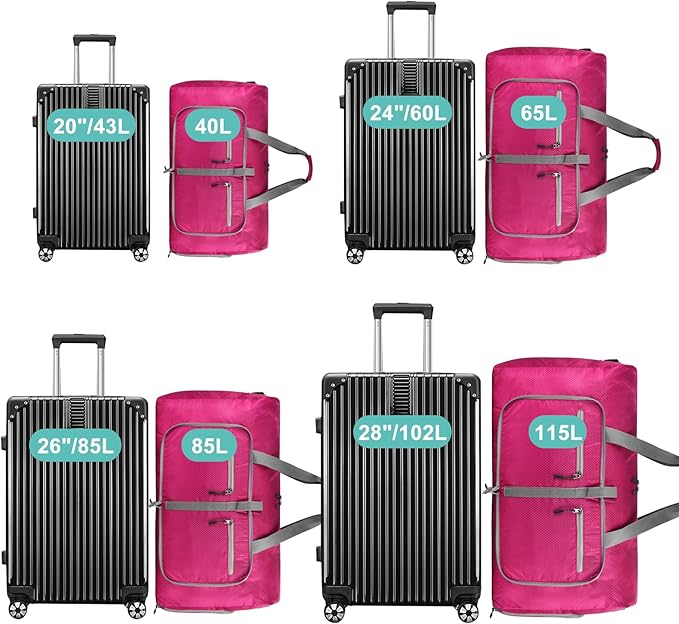 Dimayar Travel Duffle Bag for Men Women - Foldable Duffel Bag with Shoes Compartment - Overnight Bags Waterproof & Tear Resistant(115L,Fuchsine)