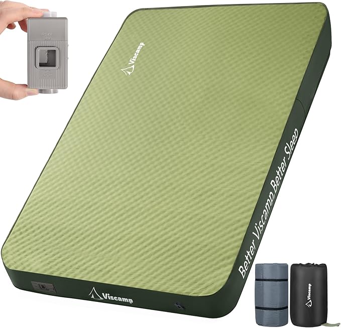 Double Sleeping Pad, 4" Thickness Memory Foam Camping Pad Self Inflating Camping Mattress Sleeping Pad Camping Mat for Camping(Green)