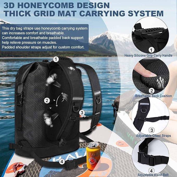 Waterproof Backpack Heavy Duty Dry Bag Roll Top Closure Waterproof Bag Waterproof Bag with IPX8 Waterproof Phone Case
