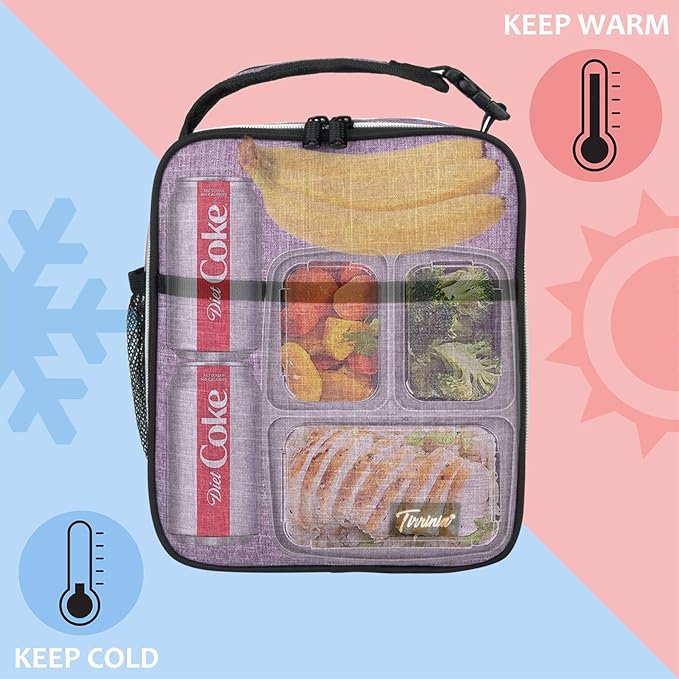 Tirrina Insulated Lunch Box for Men Women, Portable Thermal Small Lunch Bag for Office Work Picnic, Reusable Compact Lunchbox Cooler Tote for Adults, Purple