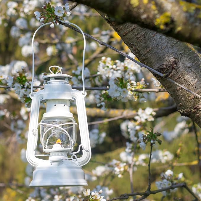 Outdoor Kerosene Fuel Lantern, German Made Weather Resistant Baby Special 276 Galvanized Hurricane Lamp for Camping or Patio, 10 Inches, White