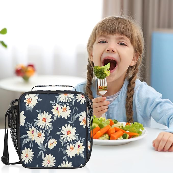 Daisy Insulated Lunch Bag for Girls Women,Daisy Flower Cooler Thermal Tote Kids Reusable Lunch Box Container for School Picnic Work Office Travel Outdoor