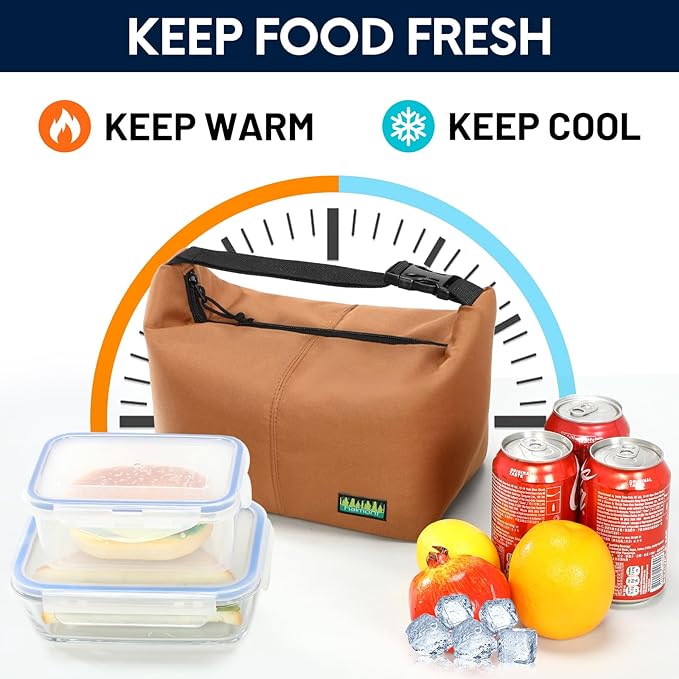 Haimont Small Lunch Cooler Bags for Work, Insulated Cooler Tote Lunchbag with Adjustable Buckle, Leakproof Soft Lunchbox for Outdoor, Daytrip, Camping, Brown