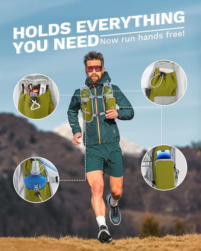 Running Vest for Women and Men, Hydration Backpack for Runners, Trail, Hiking, Biking and Walking, with Front Phone Holder, Adjustable Chest and Waist Strap