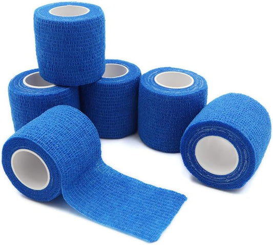 First Aid Self Adherent Cohesive Bandages, First Aid Tape Cohesive Wrap Bandage, Colorful Bandages(2 inches x 5 Yards,6 Packs,Blue)