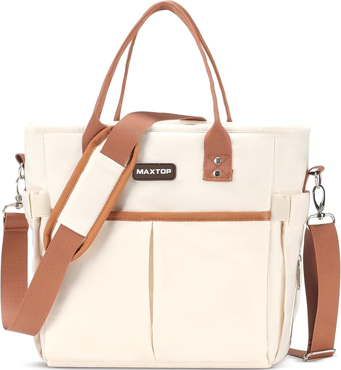 MAXTOP Lunch Bag Women for Work Insulated Thermal Lunch Box with Wide-Open Pocket Reusable Leakproof Cooler Bags with Removable Shoulder Strap for Teacher Nurse Office Picnic Travel Brown