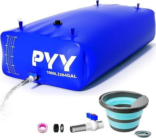 PYY Portable 264 Gallon Water Bladder - Truck Bed,Carrier Cart, Large Water Bob Bathtub Emergency Water Bladders for Outdoor RV Car Camping,Water Bladder Tank with Spigot,Overflow Kit-Blue 1000L