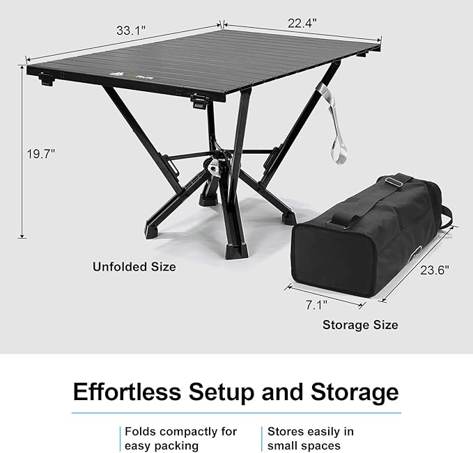 Camping Table Folding, Small Camping Table with Load 380lbs, Portable Roll up Aluminum Foldable Table with Carry Bag for Outdoor, Picnic, Camping, Black