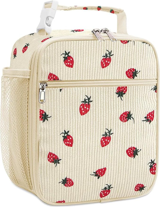 RLGPBON Cute Insulated Lunch Bags for Women and Teen Girls, Corduroy Lunch Tote Bags Reusable Lunch Box, Large Capacity Cooler Tote Bag for Work Picnic or Travel