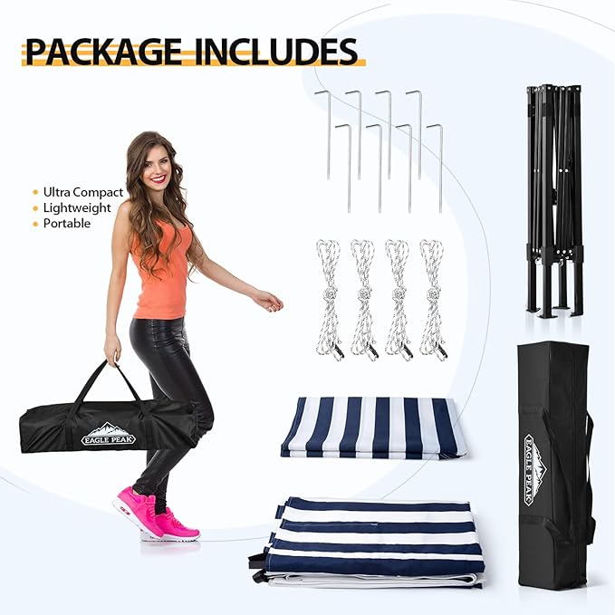 EAGLE PEAK Flex Ultra Compact 4x4 Pop-up Canopy, Sun Shelter, Changing Room, Portable Privacy Canopy Cabana for Pool, Fashion Photoshoots, or Camping, 4x4 ft, White/Blue