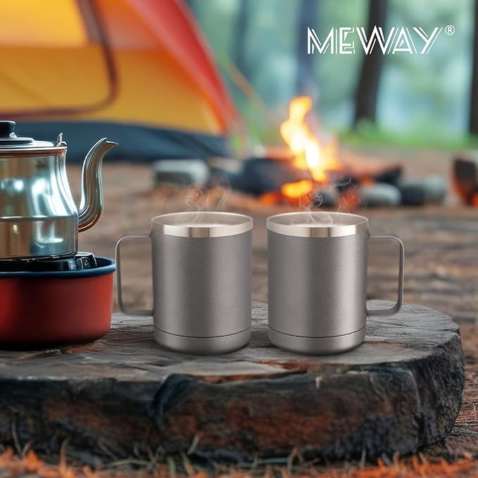 MEWAY 12oz Coffee Mug With Handle 4 Pack Bulk,Stainless Steel Insulated Travel Tumblers With Sliding Lid,Double Wall Vacuum Camping Cup for Hot & Cold Drinks Tea (Cold Grey,Set of 4)