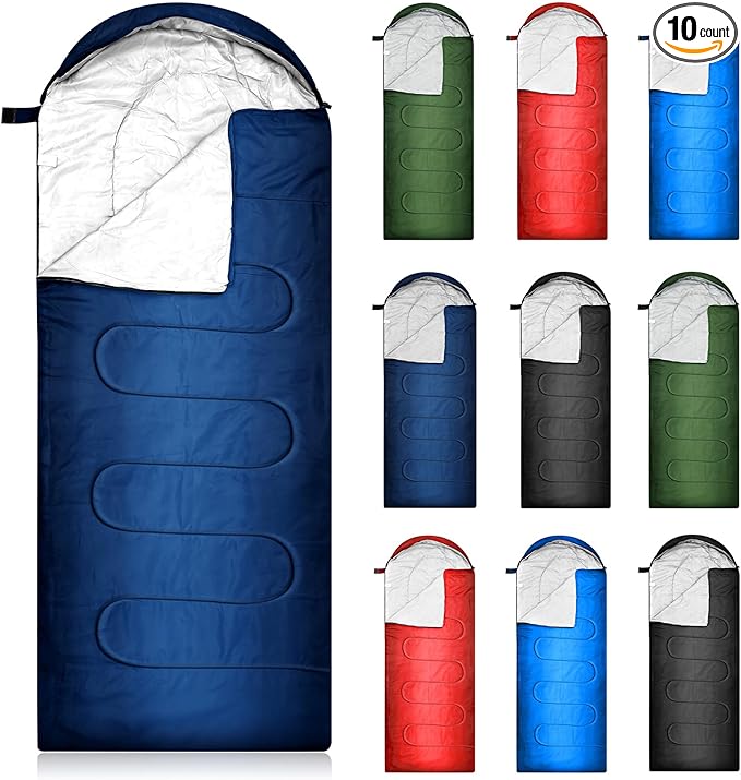 Tranqun 10 Pcs Sleeping Bags for Adults Cotton Liner Cold Warm Weather 4 Seasons Camping Gear Equipment Lightweight Waterproof Backpacking Sleeping Bag for Hiking Outdoor Travel, 5 Color