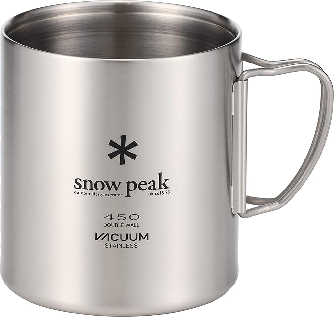 Snow Peak Double Wall Stainless Steel Vacuum Insulated Mug, Lightweight, Durable, Camping, 450ml