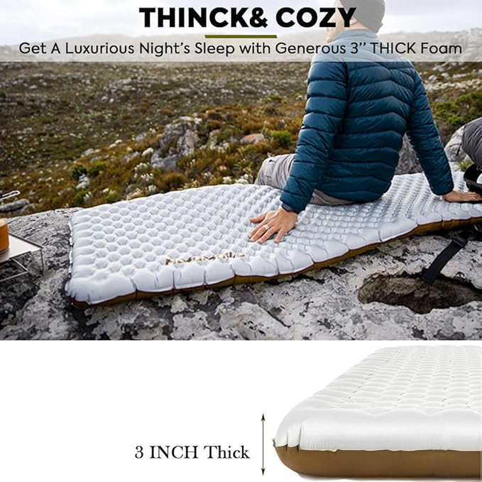Naturehike Self-Inflating Sleeping Mats for Camping, 3'' Ultra Thick Camping Mat 5.8 R-Value Insulated Camping Mattress, 4-Season Inflatable Foam Camping Mat for Car, Hiking(R5.8 Rectangles - Plus)