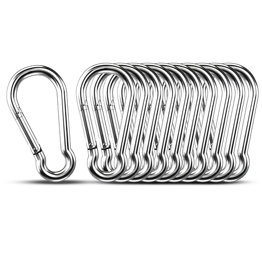 Carabiner Clip Hooks, 10pcs 3.54 inch Carabiners Heavy Duty, 304 Stainless Steel Spring Snap Hook Fits Camping Hiking, Metal Clips for Rope Chain Keys Rings