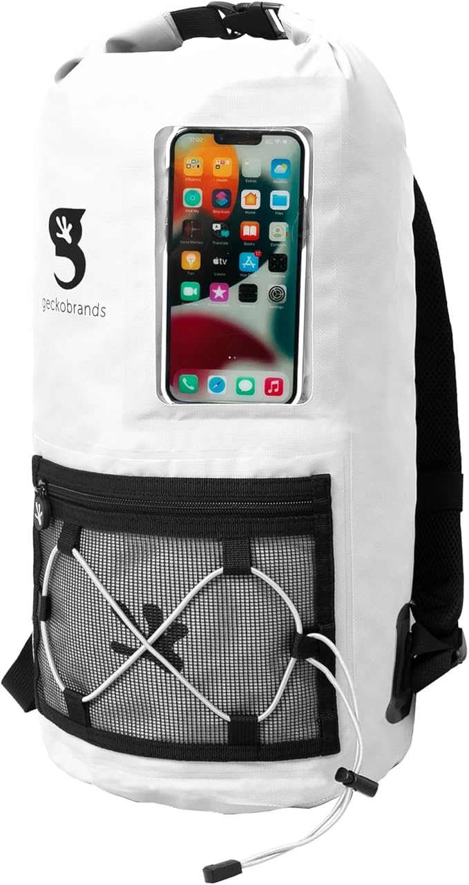 geckobrands Hydroner 20L Waterproof Dry Bag Backpack – Lightweight Roll-Top Bag with Clear Phone Pouch for Outdoor Activities
