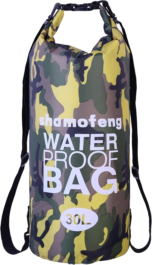 Waterproof Dry Bag Combo 5-30L Roll Top Dry Storage Bag Backpack for Kayaking Boating Beach Camping Travel Fishing, w/Phone Case & Collapsible Water Bottle & Sunglasses & Ear Band,Yellow 30L
