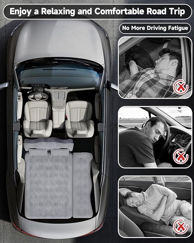 Umbrauto Car Air Mattress Bed: Inflatable SUV Camping Sleeping Pad for Truck Back Seat with Pump & Pillows, Blow Up Backseat Car Mattress for Van Rear Seat