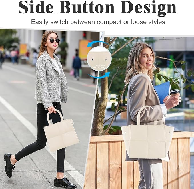 Coobiiya Stylish Lunch Box Lunch Bag for Women Men, Ultralight Thickened Leakproof Quilted Puffer Lunch Cooler Tote, Adult Small Cute Reusable Insulated Lunch Box for Work, Office, Travel (White)