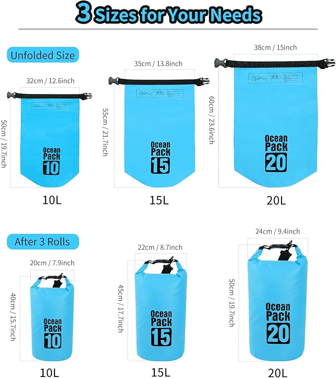 Dry Bag Waterproof for Women Men,20L Rolled Lightweight Dry Storage Bag Backpack with Phone Case for Travel,Swimming,Boating, Kayaking,Camping & Beach,Lake Blue