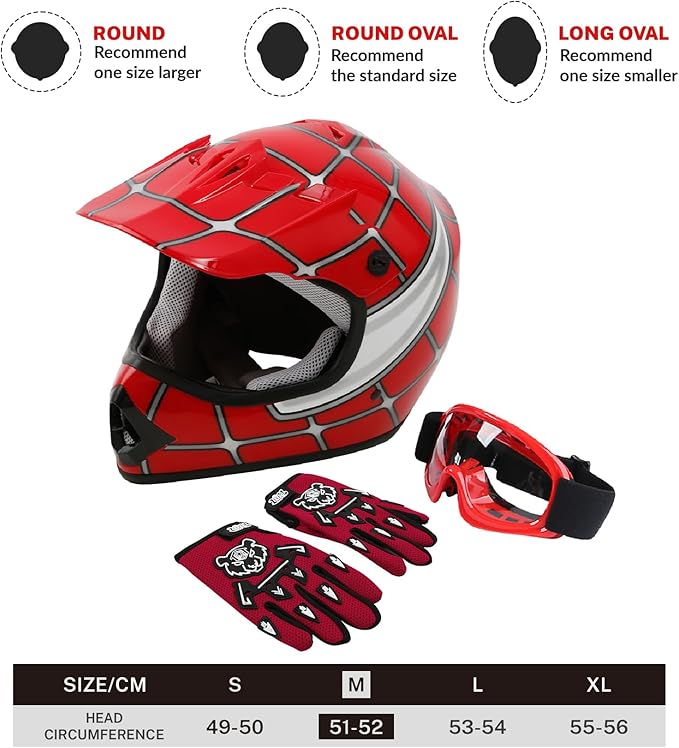 TCT-MOTORPARTS DOT Youth Motorcycle Four Wheeler Riding Racing Helmet Kids Motocross ATV Helmets Offroad Street Dirt Bike Go-Kart BMX MX Full Face Helmet Red Spider Medium Size