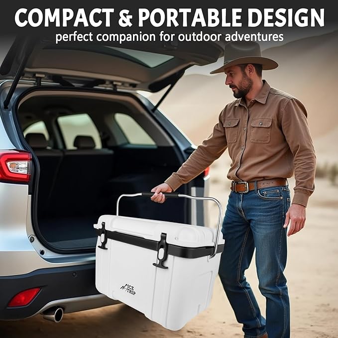 26 Quart Ultra-Light Insulated Rotomolded Hard Cooler, Portable Ice Chest Lunch Box for Drink, for Camping, Travel, Outdoor, Premium Everyday Use Ice Retention Cooler, 5 Day Cold Retention