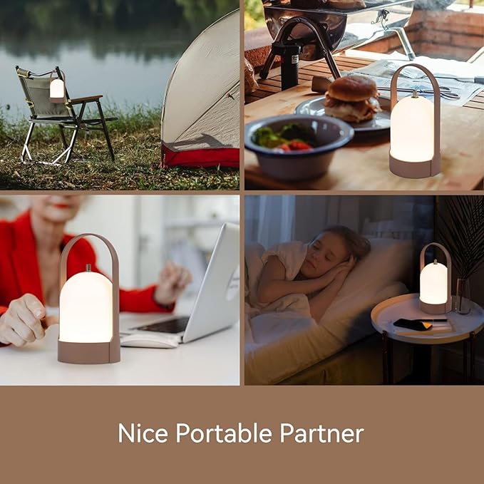 Tubicen Portable LED Cordless Rechargeable Lantern Table Lamp, 4000mAh Powerful Battery Operated Bedside Table Lamps, 4 Levels Touch Dimmable Night Light for Home Camping Dining Room Bedroom