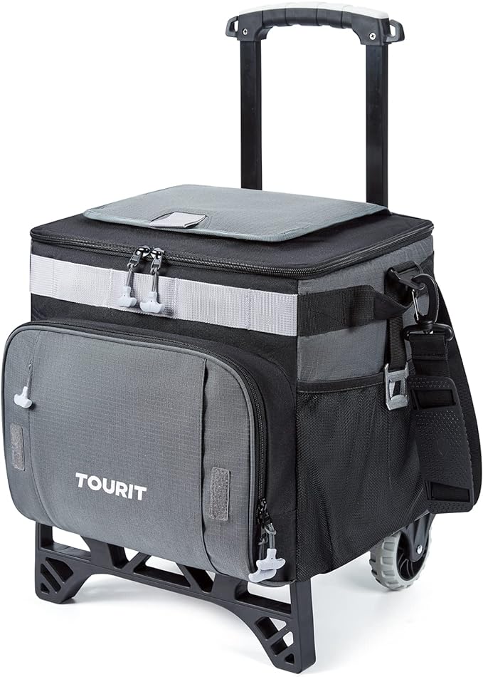 TOURIT 50-Can Collapsible Rolling Cooler Leakproof Insulated Soft Cooling Bag with Wheels and All-Terrain Cart for Beach, Camping, Patio Travel, Outdoor, Ball Fields