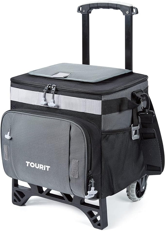 TOURIT 50-Can Collapsible Rolling Cooler Leakproof Insulated Soft Cooling Bag with Wheels and All-Terrain Cart for Beach, Camping, Patio Travel, Outdoor, Ball Fields