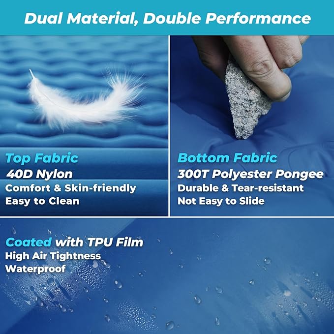 Double Sleeping Pad for Camping, 5" Extra-Thick Inflatable Camping Pad 2 Person with Built-in Foot Pump,Comfort Camping Mat with Pillow, Lightweight Sleeping Mat, Supports Up to 800 lbs-Blue