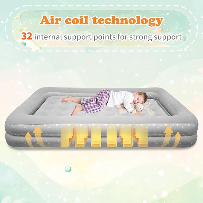 Air Mattress for Kids 4-7 Year Old:Toddler Travel Bed with Sides, Portable Children's Inflatable Beds with Smooth Plush Surfaces for Travel, Hotels, Camping and Grandparents' Homes Gary
