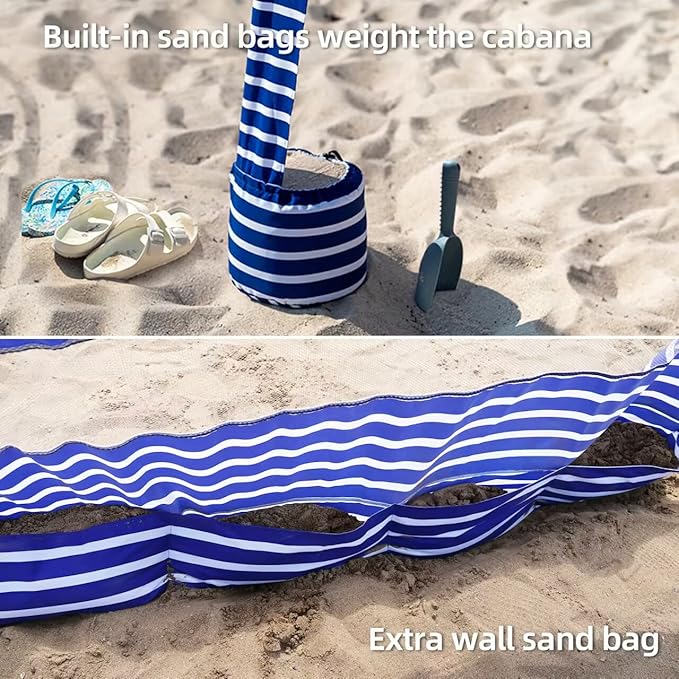 AMMSUN Beach Cabana, 6.2'×6.2' Beach Canopy, Easy Set up and Take Down, Cabana Tent with Sand Pockets, Instant Sun Shade with Side Wall, Siesta Stripe