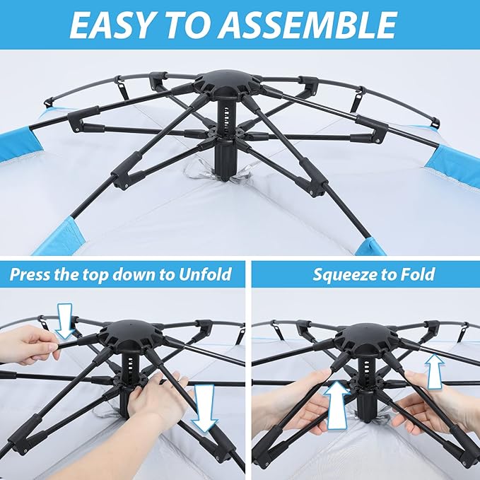 Beach Tent Instant Pop up Sun Shade Shelter for 4-6 Person with UV Protection，Extended Floor，3 Mesh Roll Up Windows with Carry Bag, Sandbags, Stakes(Sky Blue)