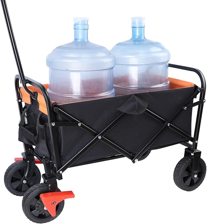 Collapsible Folding Wagon Garden Shopping Beach Cart,Light Utility Buggy with Big Wheels,Adjustable Handle and Cup Holder,for Sand,Camping,Outdoor,30.31",Black+Yellow