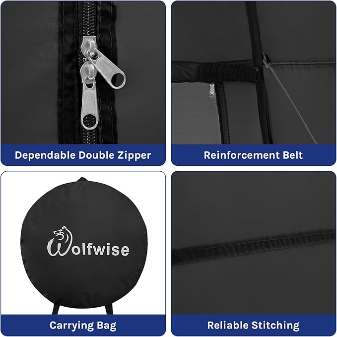 WolfWise Portable Pop Up Privacy Shower Tent, Spacious Changing Room, Dressing Room, Sun Sunshade Canopy Outdoor Rain Shelter, Backpack Privacy Shelters for Camping, Hiking, Beach, Toilet, Large Black