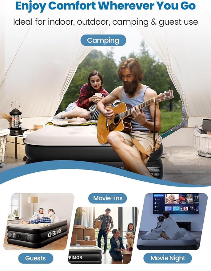 Twin XL Air Mattress with Built-in Pump, 18" Raised Comfort, 80“ Length, 48Hr Leak-Proof Test, Upgraded Honeycomb Pillar Design, Supports 500 lbs, 2-Min Inflation for Home, Guests & Camping