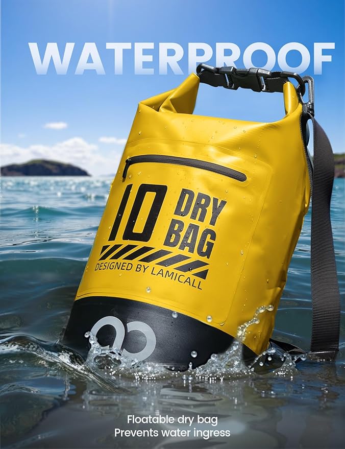 Lamicall Dry Bag Waterproof Backpack - [Zippered Pocket] 10L/20L Roll Top Waterproof Bag with Water proof Phone Case, Floatable Drybag for Swimming, Boating, Kayaking, Camping, Beach