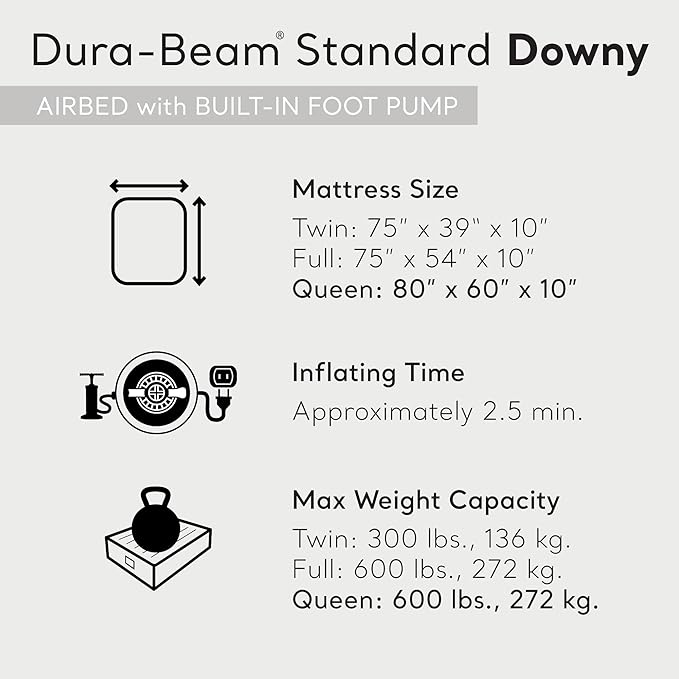 Intex 64763E Dura-Beam Standard Downy Air Mattress: Fiber-Tech – Queen Size – Built-in Foot Pump – 10in Bed Height – 600lb Weight Capacity