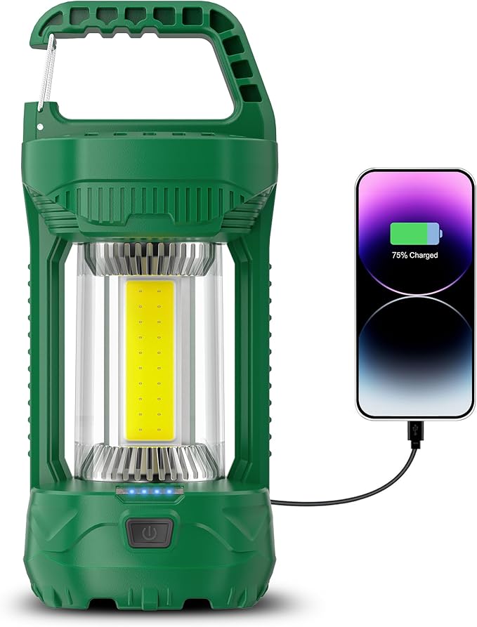 Favourlite LED Camping Lantern Rechargeable, 1500LM 4 Light Modes Camping Light 4000mAh Phone Charger Lanterns for Power Outages Portable Waterproof Camping Essentials for Emergency (Leaf Green)