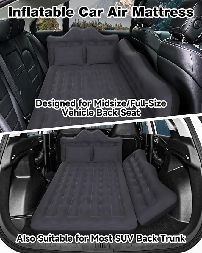 Umbrauto Inflatable Car Mattress Bed: SUV Camping Air Bed for Truck Backseat with Pump & Pillows, Car Sleeping Airbed for Van Back Seat