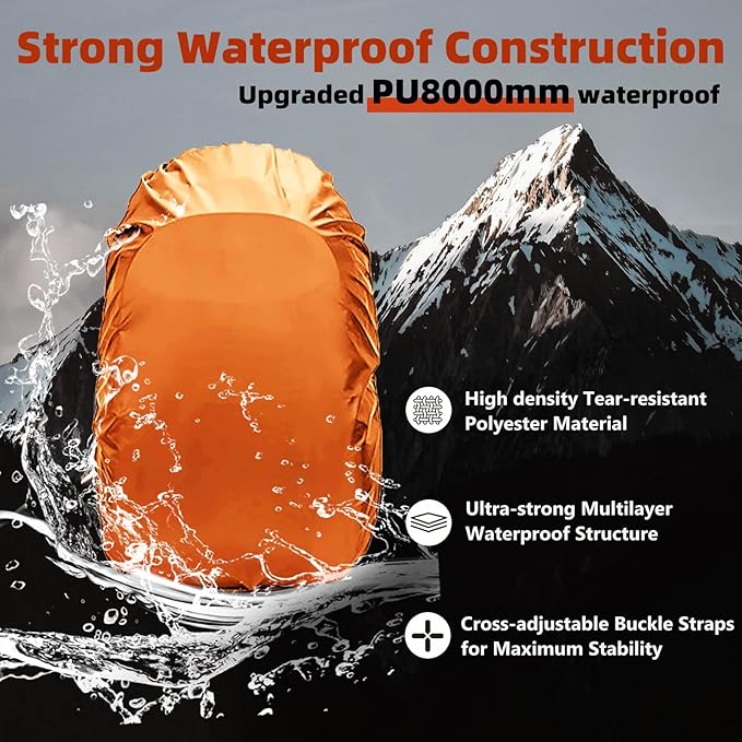 Frelaxy Waterproof Backpack Rain Cover, 8000mm Waterproof Level, Upgraded Ultra-Strong Multilayer Structure, Antislip Cross Buckle Strap, Ultralight Compact Portable, for Hiking, Camping, Traveling