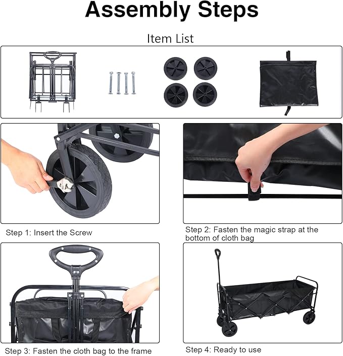 YSSOA Heavy Duty Folding Portable Hand Cart with Removable Canopy, 8'' Wheels, Adjustable Handles and Double Fabric for Shopping, Picnic, Beach, Camping
