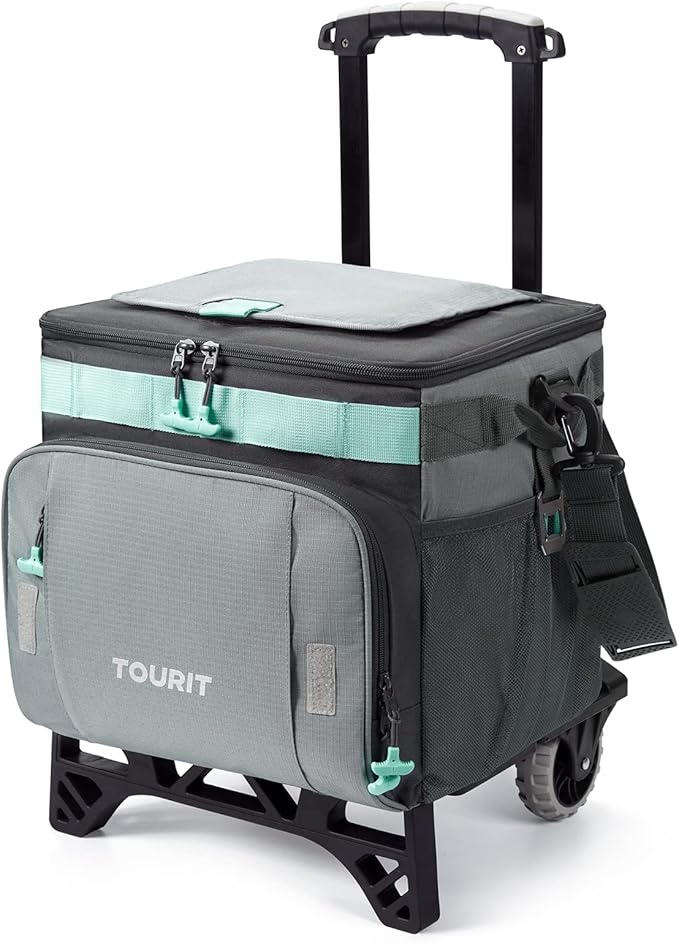 TOURIT 50-Can Collapsible Rolling Cooler Leakproof Insulated Soft Cooling Bag with Wheels and All-Terrain Cart for Beach, Camping, Patio Travel, Outdoor, Ball Fields