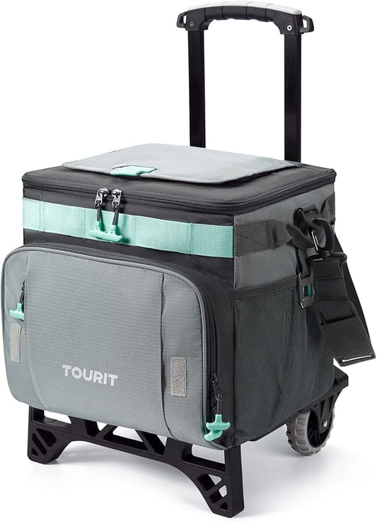 TOURIT 50-Can Collapsible Rolling Cooler Leakproof Insulated Soft Cooling Bag with Wheels and All-Terrain Cart for Beach, Camping, Patio Travel, Outdoor, Ball Fields