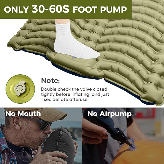 Double Camping Sleeping Pad, Ultra-Lightweight Inflatable Sleeping Mat with Built-in Pillow, Foot Pump, Compact and Portable, Ideal for Outdoor Camping, Backpacking, Hiking(Duo)
