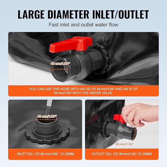 VEVOR 1000L/264 Gallon Water Storage Bladder, RV Water Tank, 1000D PVC Collapsible Water Storage Containers, Large Capacity Soft Water Bag, Portable Water Bladder,Camping,Emergency Water Supply
